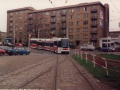 Vůz RT6N1 ev.č.9101 vypravený na linku 4 vjíždí do smyčky Kubánské náměstí. | 5.4.1998