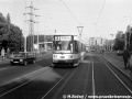Vůz GT6N ev.č.801 vyčkává v Evropské ulici na naložení na silniční tahač. | 11.10.1992