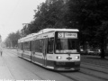 Vůz GT6N ev.č.801 odstavený na střední, traťové, koleji před smyčkou Podbaba. | 8.-11.10.1992