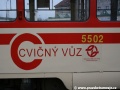 Nápis cvičný vůz T3 ev.č.5502 na bočnici vozu, písmeno C zde tvoří takřka kruh | 4.1.2007