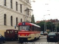 Cvičný vůz T3 ev.č.5504 projíždí manipulační kolejí Hládkov | 1997