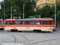 Cvičný vůz T3 ev.č.5511 v pozici řízeného vozu za vozem ev.č.5506 projíždí křižovatkou Výstaviště. | 15.7.2011