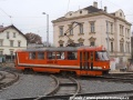 Měřící vůz T3 ev.č.5521 během kolaudace tramvajové tratě v ulici Milady Horákové projíždí nově zřízenou křižovatkou Špejchar v přímém směru | 2.11.2009
