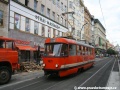 Pracovní vůz T3 ev.č.5521 v Národní ulici při zkouškách klikatosti troleje | 26.8.2010