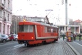 Pracovní vůz T3 ev.č.5521  pro kontrolu trolejového vedení zachycený při průjezdu pravé kolejové spojky v Minské ulici. | 28.3.2008