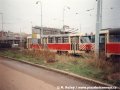 Již vyřazený pracovní vůz T3 ev.č.5535 čeká na likvidaci v areálu nádraží ČD Praha - Smíchov. | 19.11.1995